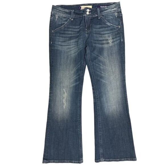 Vigoss Jeans size 13 Juniors Fit Flare Blue Stretch Denim Distressed 31" Inseam - Picture 1 of 5